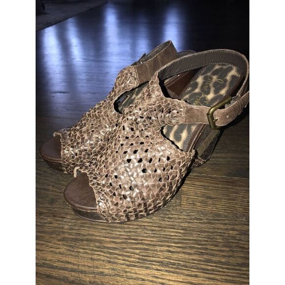 SAM EDELMAN Kasi Brown Woven Leather Wedge Platform Sandals Womens‎ Sz 8.5 M - Picture 4 of 7